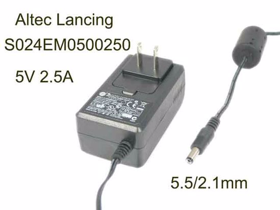 Altec Lancing S024EM0500250 AC Adapter 5V-12V 5V 2.5A, Barrel 5.5/2.1mm, US 2-Pin Plug,N