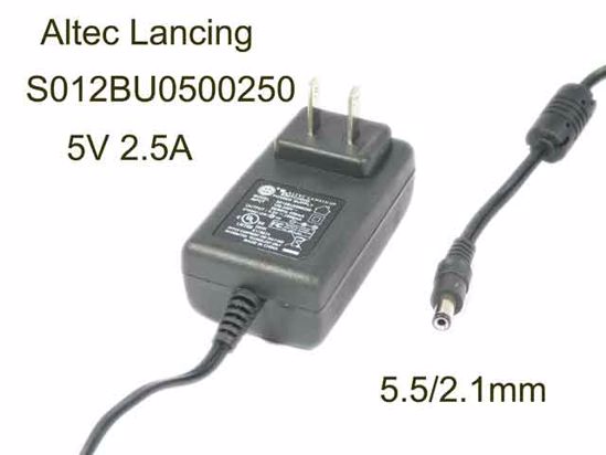 Altec Lancing S012BU0500250 AC Adapter 5V-12V 5V 2.5A, Barrel 5.5/2.1mm, US 2-Pin Plug