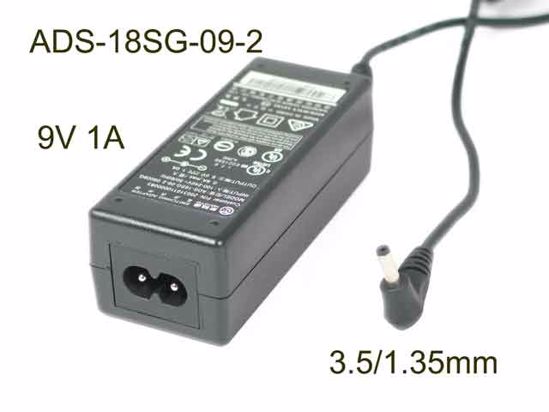 HOIOTO ADS-18SG-09-2 AC Adapter 5V-12V 9V 1A, Barrel 3.5/1.35mm, 2-Prong, ADS-18SG-09-2