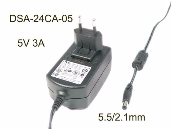 DVE DSA-24CA-05 AC Adapter 5V-12V 5V 3A, Barrel 5.5/2.1mm, EU 2-Pin Plug