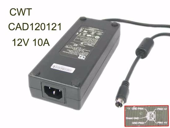 CWT / Channel Well Technology CAD120121 AC Adapter 5V-12V 12V 10A, 4P P3 4=V