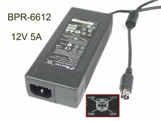 Bestec BPR-6612 AC Adapter 5V-12V 12V 5A, 4-Pin Din, C14, New