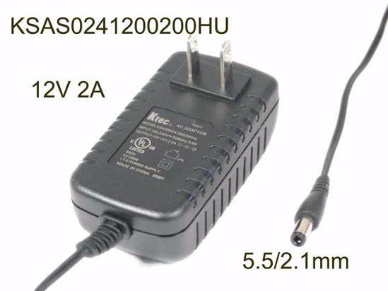 Ktec KSAS0241200200HU AC Adapter 5V-12V 12V 2A, 5.5/2.5mm, US 2P Plug, New