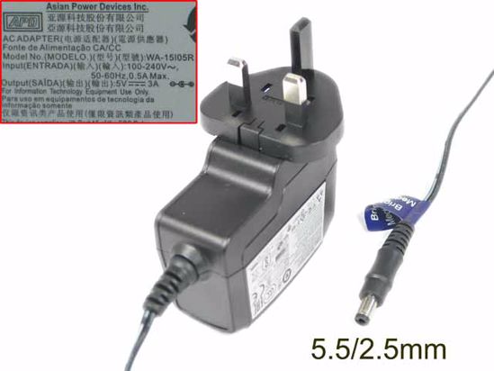 APD / Asian Power Devices WA-15I05R AC Adapter 5V-12V 5V 3.0A, Barrel 5.5/2.5mm, UK 3-Pi