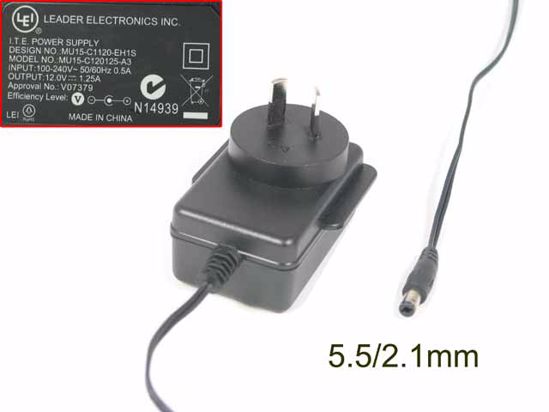 LEI / Leader MU15-C120125-A3 AC Adapter 5V-12V 12V 1.25A, 5.5/2.1mm, AU 2P, NEW