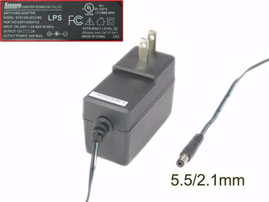 Sunny SYS1428-2412-W2 AC Adapter 5V-12V 12V 2A, 5.5/2.1mm, US 2P