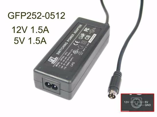 GME GFP252-0512 AC Adapter 5V-12V 12V 1.5A 5V 1.5A, 4P P1=5V P4=12V, 2P, New