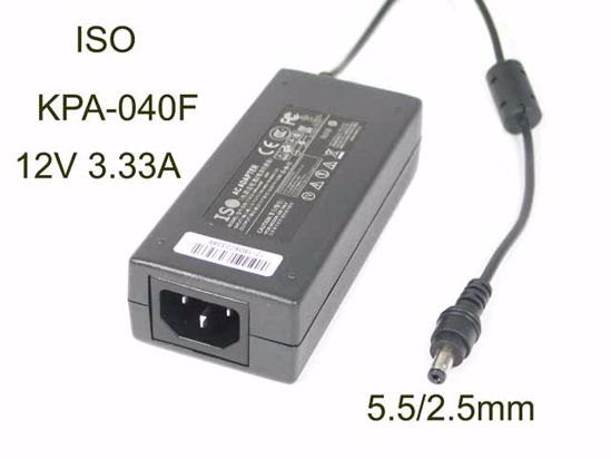 ISO KPA-040F AC Adapter 5V-12V 12V 3.33A, 5.5/2.5mm, C14, New