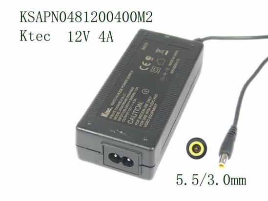 Ktec KSAPN0481200400M2 AC Adapter 5V-12V 12V 4A, Barrel 5.5/3.0mm With Pin, 2-Prong New