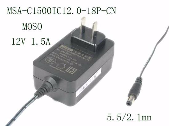 MOSO MSA-C1500IC12.0-18P-CN AC Adapter 5V-12V 12V 1.5A, 5.5/2.1mm, US 2P Plug, New