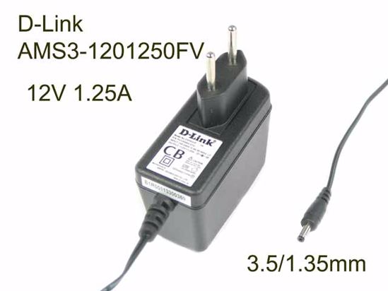 D-Link AMS3-1201250FV AC Adapter 5V-12V 12V 1.25A, Barrel 3.5/1.35mm, EU 2-Pin Plug