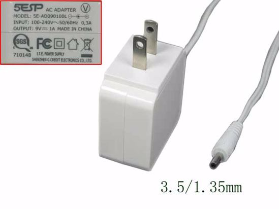 5ESP SE-AD090100L AC Adapter 5V-12V SE-AD090100L, White