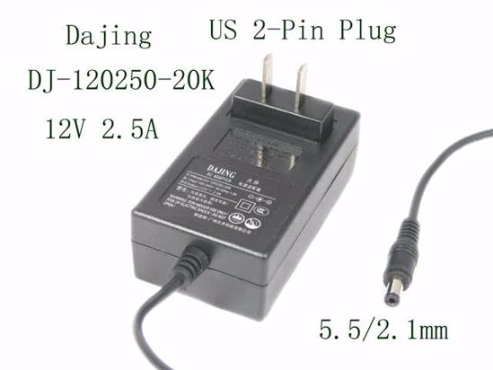 Dajing DJ-120250-20K AC Adapter 5V-12V DJ-120250-20K, 5.5/2.1mm