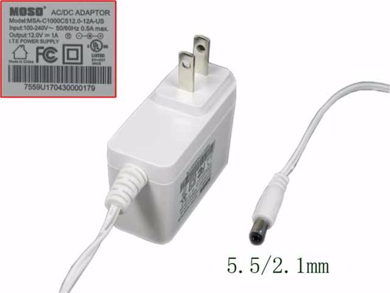 MOSO MSA-C1000IC12.0-12W-US AC Adapter 5V-12V MSA-C1000IC12.0-12W-US, White