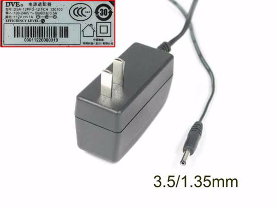 DVE DSA-12PFG-12 AC Adapter 5V-12V 12V 1.0A, 3.5/1.35mm, US 2P