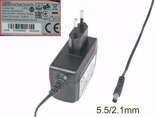 APD / Asian Power Devices WA-24Q12FG AC Adapter 5V-12V 5.5/2.1mm, EU 2-Pin Plug