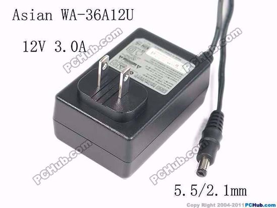 APD / Asian Power Devices WA-36A12U AC Adapter 5V-12V 12V 3.0A, Barrel 5.5/2.1mm, US 2-P