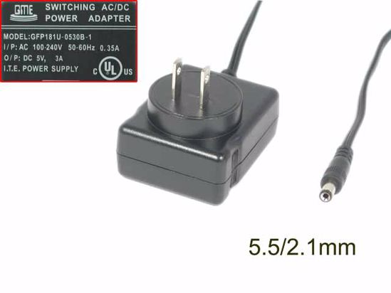 GME GFP181U-0530B-1 AC Adapter 5V-12V 5V 3A, 5.5/2.1mm, US 2P Plug, New