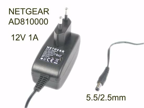 NETGEAR AD810000 AC Adapter 5V-12V 12V 1A, 5.5/2.5mm, EU 2P Plug, New