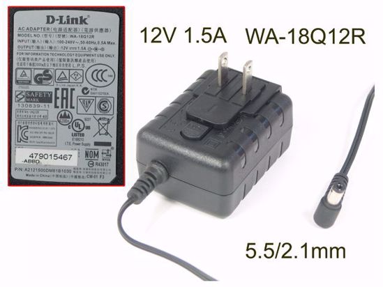 D-Link WA-18Q12R AC Adapter 12V 1.5A, Barrel 5.5/2.1mm, US 2-Pin Plug