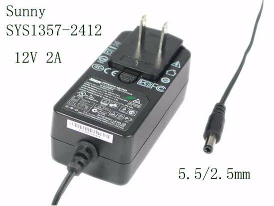 Sunny SYS1357-2412 AC Adapter 5V-12V 12V 2A, 5.5/2.5mm, US 2P