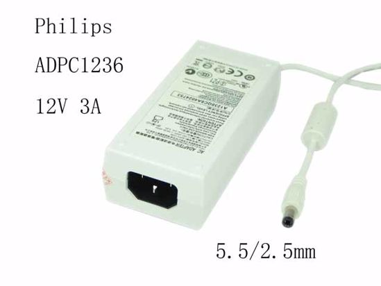 Philips ADPC1236 AC Adapter 5V-12V 12V 3A, 5.5/2.5mm, C14, New