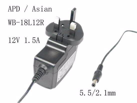 APD / Asian Power Devices WB-18L12R, WB-18D12R, AC Adapter 5V-12V 12V 1.5A, Barrel 5.5/