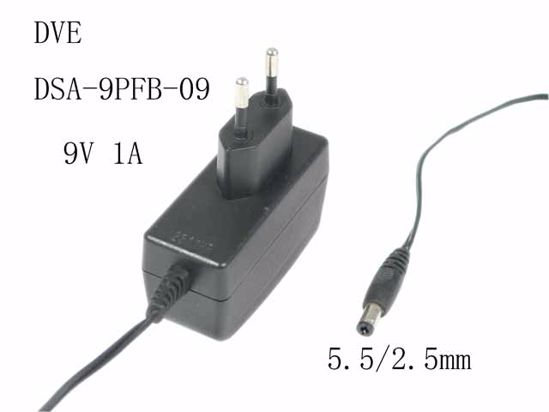 DVE DSA-9PFB-09 AC Adapter 5V-12V 9V 1A, Barrel 5.5/2.5mm, EU 2-Pin Plug