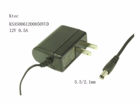 Ktec KSAS0061200050VUD AC Adapter 5V-12V 12V 0.5A, 5.5/2.1mm, US 2P Plug, New