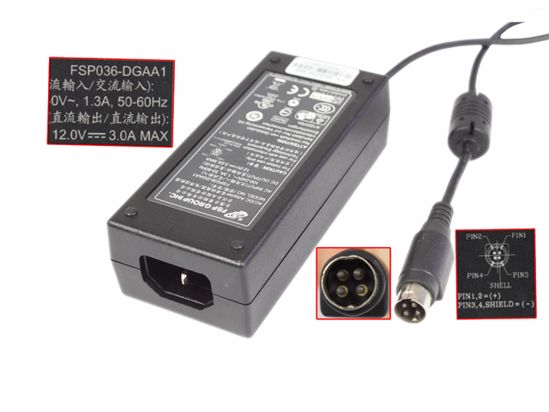 FSP Group Inc FSP036-DGAA1 AC Adapter 5V-12V 12V 3A, 4P P1 4=V