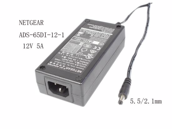 NETGEAR ADS-65DI-12-1 AC Adapter 5V-12V 12V 5A, 5.5/2.1mm, C14