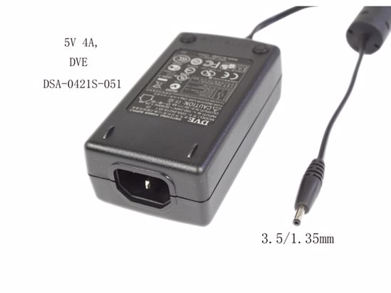 DVE DSA-0421S-051 AC Adapter NEW Original 5V 4A, 3.5/1.35mm, C14, New