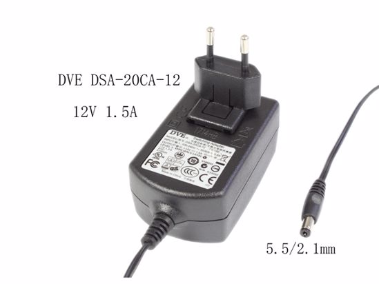 DVE DSA-20CA-12 AC Adapter 5V-12V 12V 1.5A, 5.5/2.1mm, EU 2P