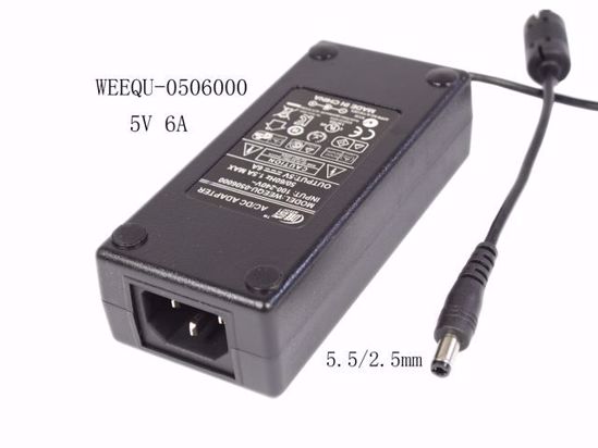 WEEQU WEEQU-0506000 AC Adapter 5V-12V 5V 6A, 5.5/2.5mm, C14, New