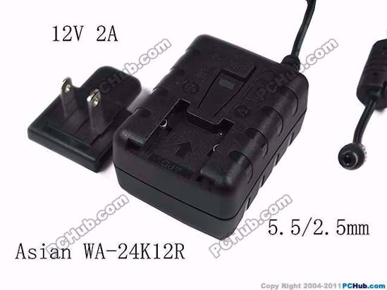 APD / Asian Power Devices WA-24K12R AC Adapter 12V 2A, Barrel 5.5/2.5mm, US 2-Pin Plug I