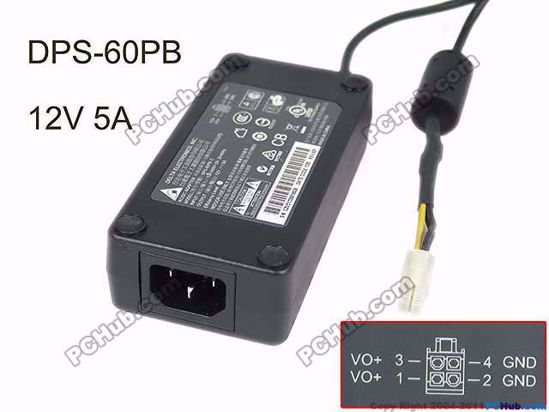 Delta Electronics DPS-60PB C AC Adapter- Laptop 12V 5A, 4-Hole, IEC C14, Input Current A