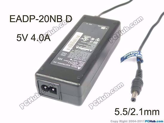 Delta Electronics EADP-20NB D AC Adapter- Laptop 5V 4.0A, Barrel 5.5/2.1mm, 2-Prong, Inp