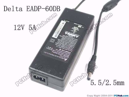 Delta Electronics EADP-60DB A AC Adapter- Laptop 12V 5A, Barrel 5.5/2.5mm, 3-Prong, Inpu