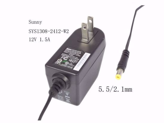 Sunny SYS1308-2412-W2 AC Adapter 5V-12V 12V 1.5A, 5.5/2.1mm, US 2P Plug, New