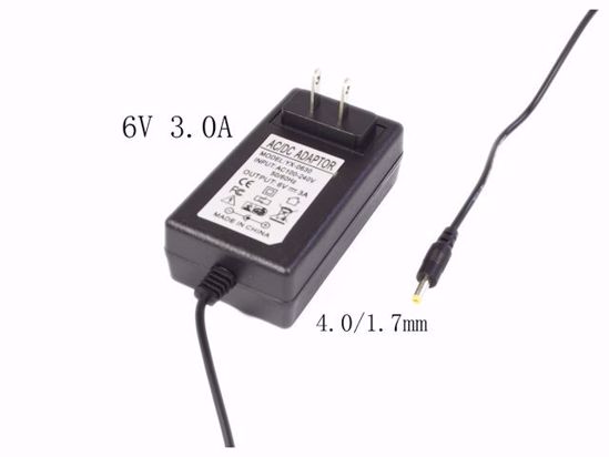 OEM AC Adapter 5V-12V YX-0630, 6V 3.0A, Barrel 4.0/1.7mm, US 2-Pin Plug