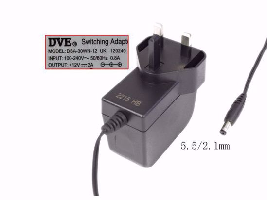 DVE DSA-30WN-12 AC Adapter 5V-12V 12V 2A, 5.5/2.1mm, UK 3P