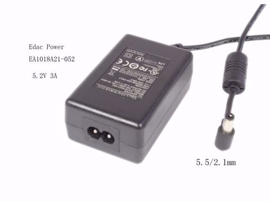 Edac Power EA1018A21-052 AC Adapter- Laptop 5.2V 3A, Barrel 5.5/2.1mm, 2-Prong