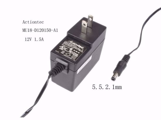 Actiontec MU18-D120150-A1 AC Adapter 5V-12V MU18-D120150-A1,12V 1.5A, 5.5.2.1mm, US 2-Pi