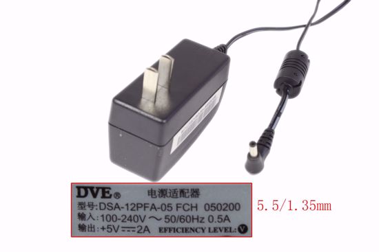 DVE DSA-12PFA-05, FCH AC Adapter 5V-12V 5V 2A, 5.5/1.35mm, 100-240V~50/60Hz