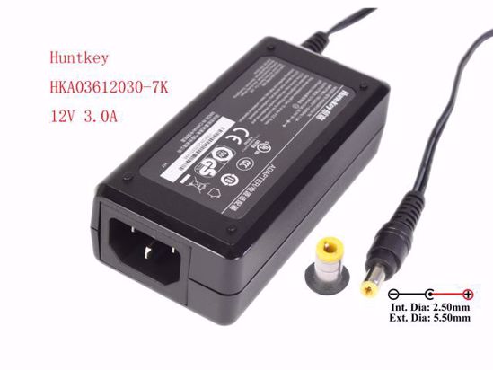 Huntkey HKA03612030-7K AC Adapter 5V-12V 12V 3.0A, Barrel 5.5/2.5mm, IEC C14