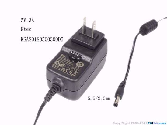 Ktec KSAS0180500300D5, AC Adapter 5V-12V 5V 3A, 5.5/2.5mm, US 2P Plug, New