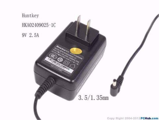 Huntkey HKA02409025-1C AC Adapter 5V-12V 9V 2.5A, 3.5/1.35mm, US 2P