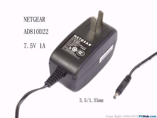 NETGEAR AD810D22 AC Adapter 5V-12V 7.5V 1A, 3.5/1.35mm, US 2P Plug, New