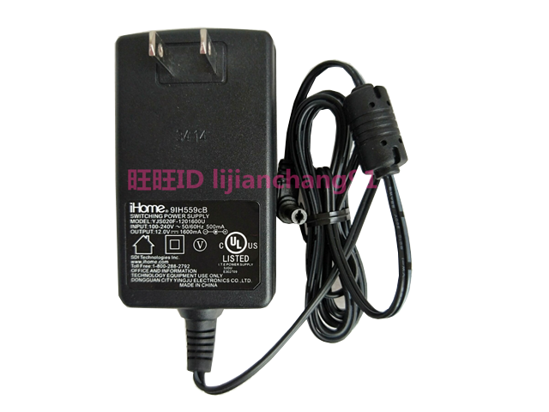 iHome YJS020F-1201600U AC Adapter 5V-12V 12V 1.6A, Barrel 5.5/2.1mm, US 2-Pin Plug