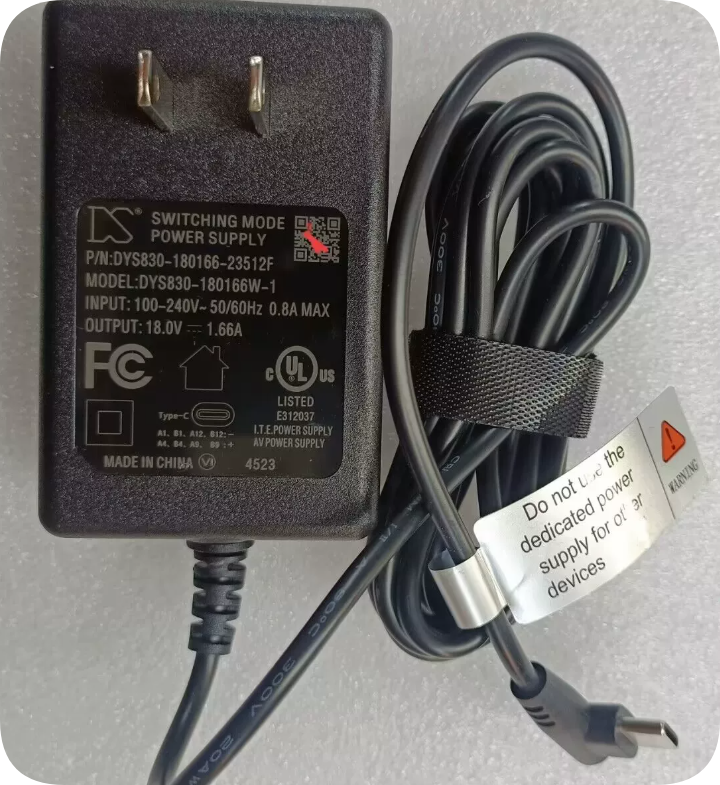 *Brand NEW*DYS 18V 1.66A Speaker Charger Adapter Model DYS830-180166-23512F with USB-C P